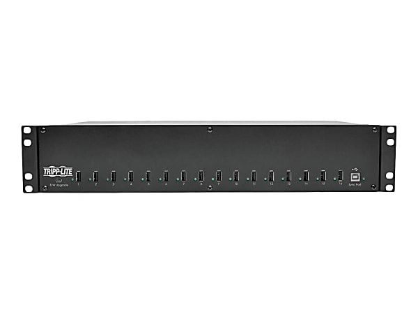 Tripp Lite 16-Port USB Charging Station with Syncing, 230V, 5V 40A (200W) USB Charger Output, 2U Rack-Mount - Charging station - 200 Watt - 40 A - 16 output connectors (16 x 4 pin USB Type A) - black - United Kingdom