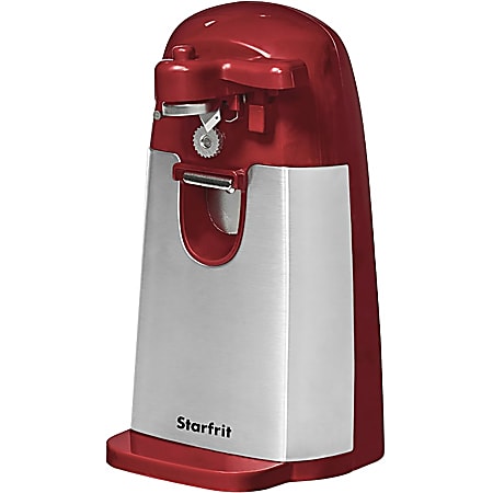 Starfrit® Mightican 3-In-1 Electric Can Opener With Built-In Knife Sharpener And Bottle Opener, 4-3/8" x 4-3/8", Red