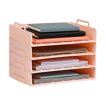 Mind Reader Stackable Paper Trays, 11”H x 10”W x 13-3/4”D, Pink, Set Of 4 Trays