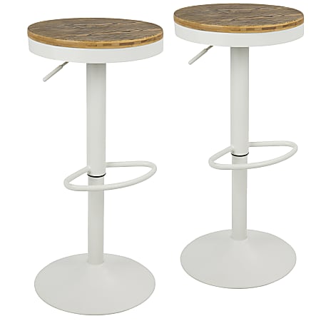 LumiSource Dakota Bar Stools, White/Natural, Set Of 2 Stools