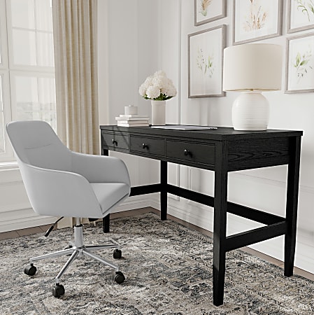 Martha Stewart Rhett Home Office 3 Drawer Desk with Tapered Legs, Black Frame/Oil Rubbed Bronzed Hardware