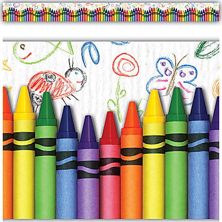 Teacher Created Resources Straight Border Trim, 3" x 35", Crayons, Pack Of 12 Pieces
