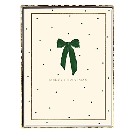 Graphique Holiday Boxed Cards, 5" x 7", Green Bow, Box Of 15 Cards/Envelopes