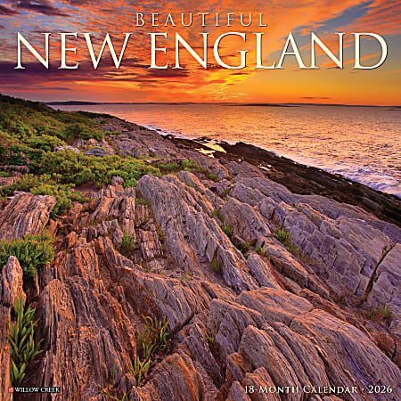 2026 Willow Creek Press Scenic Monthly Wall Calendar, 12" x 12", Beautiful New England, January To December, 50163