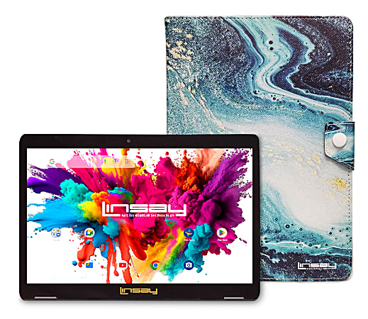 NEW LINSAY 10.1"Octa Core 128GB Storage, 4GB RAM, Android 15 Tablet with Ocean Marble Case