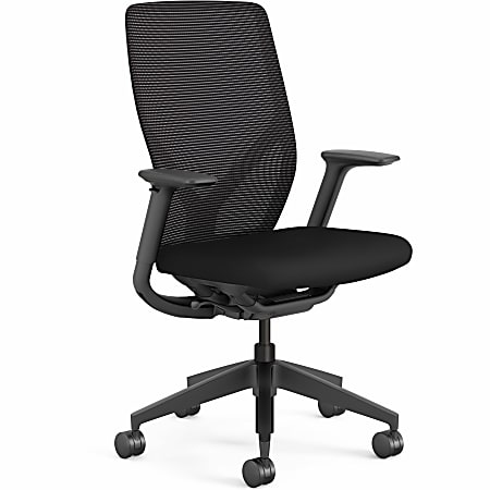 HON Flexion Task Chair - Black Vinyl, Polyurethane Seat - Black Mesh Back - Black Frame - 5-star Base - Armrest - 1 Each