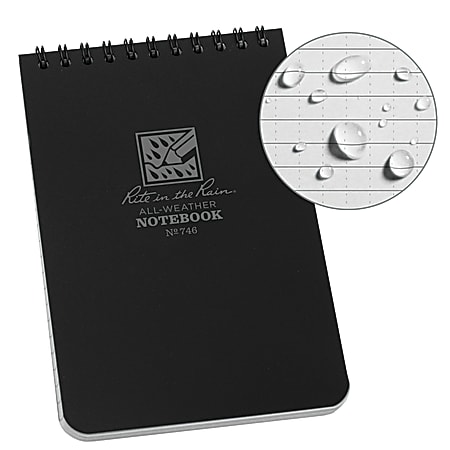 Rite in the Rain Top-Spiral Pocket Notebook, 4" x 6", Universal Rule, 100 Pages (50 Sheets), Black