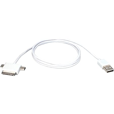 QVS 3-Meter USB Dock Sync & Charger 3-in-1 Cable for iPod/iPhone and iPad/2/3