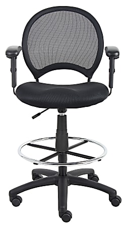 Boss Office Products Mesh Drafting Stool With Back, Black