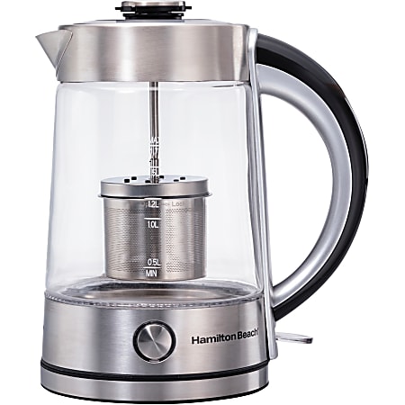 Hamilton Beach 1.7 Liter Electric Glass Kettle With Tea Steeper - 1500 W - 1.80 quart - Black