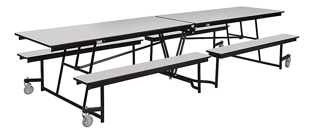 National Public Seating 12' Rectangle Mobile Table With Benches, Gray Nebula