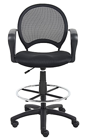 Boss Office Products Mesh Drafting Stool With Loop Arms Black Office Depot