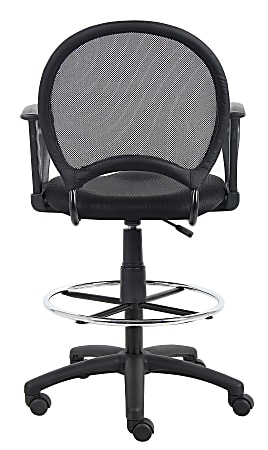 Boss Office Mesh Drafting Stool - Adjustable Height & Arms, Chrome Footring, Swivel Casters, Black
