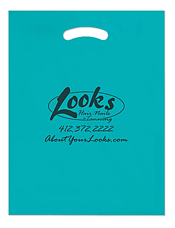 Custom Plastic Die Cut Handle Shopping Bag, 12" x 15" x 3", Assorted Colors