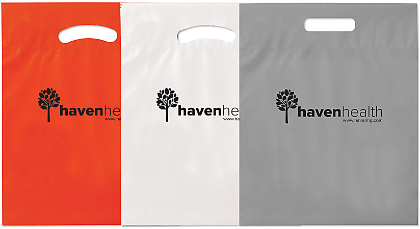 Custom Plastic Die Cut Handle Shopping Bag 12 x 15 x 3 Assorted Colors Office Depot