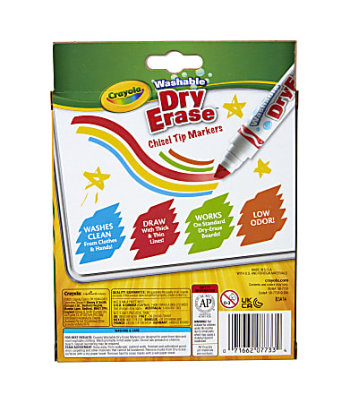 Crayola Dura Wedge Tip Dry Erase Washable Markers Chisel Tip