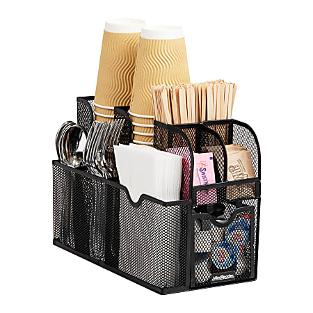 Mind Reader Cup and Condiment Station, Metal, 11-1/2"H x 11"W x 5-3/4"L, Black