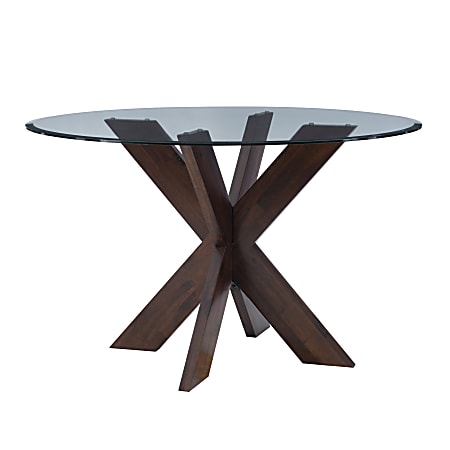 Powell Avaloni X Base Dining Table, 30"H x 48"W x 48"D, Espresso/Clear