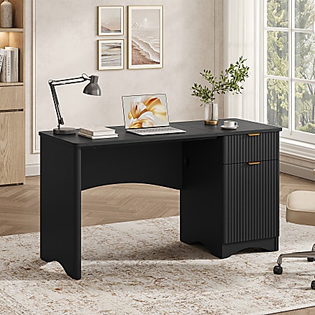 Bestier 55" Computer Desk with Drawer &amp; 2-Tier Storage Cabinet for Home Office, Black