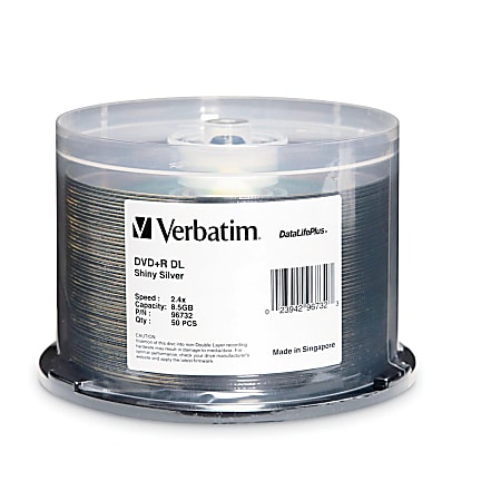 Verbatim DVD+R DL 8.5GB 8X DataLifePlus Shiny Silver Silk Screen Printable - 50pk Spindle - 8.5GB - 120mm Standard - 50 Pack Spindle