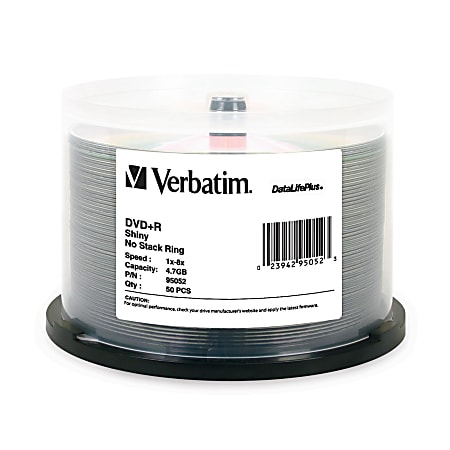 Verbatim DVD+R 4.7GB 8X DataLifePlus Shiny Silver Silk Screen Printable - 50pk Spindle - 2 Hour Maximum Recording Time