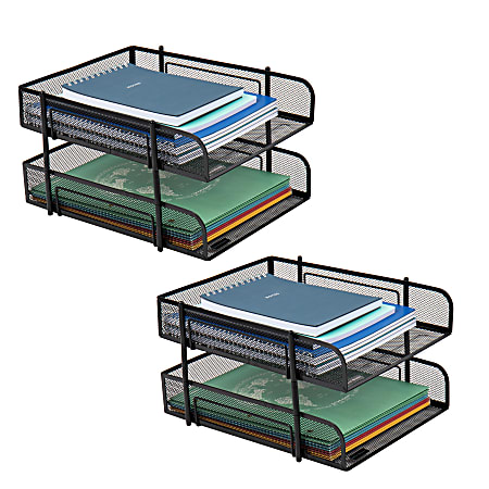 Mind Reader Stackable Paper Tray Desk Organizer, 7-1/2”H x 10-1/2”W x 13-1/4”D, Black, Set Of 2 Trays