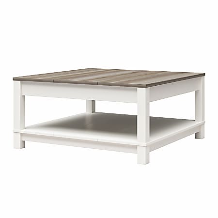 Ameriwood Home Chapel Hill Rustic Farmhouse Coffee Table, 17"H x 35-7/16"W x 35-7/16"D, White/Brown Oak