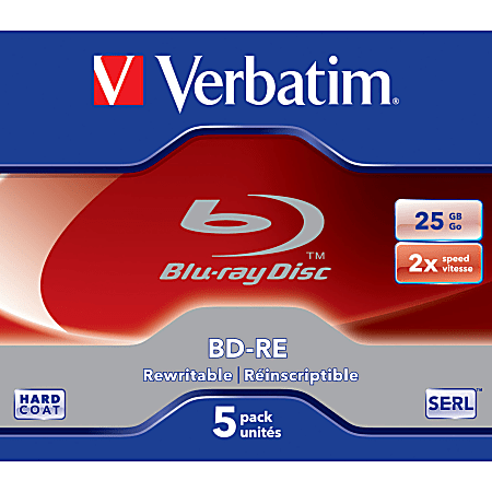 Verbatim BD-RE 25GB 2X with Branded Surface - 5pk Jewel Case - 5pk Jewel Case