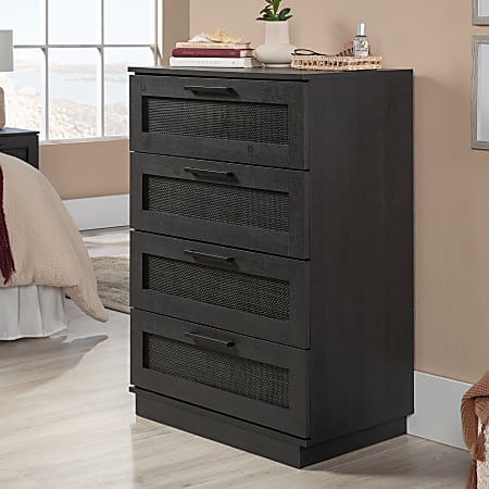 Sauder® Tiffin Line Rattan 4-Drawer Chest, 41”H x 29-3/8”W x 17-1/2”D, Raven Oak®