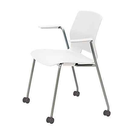 KFI Studios Imme Stack Chair With Arms And Caster Base, White/Silver