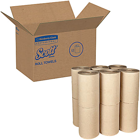 Scott® Kraft 1-Ply Paper Towels, 100% Recycled, Brown, 400' Per Roll, Pack Of 12 Rolls