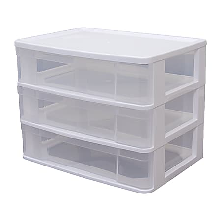 Advantus Desktop Plastic 3-Drawer Storage Unit, 9 3/4" x 13 1/2" x 10 1/2", White