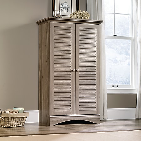 Sauder Harbor View Storage Cabinet 4 Shelf Salt Oak Office Depot