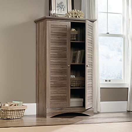 Sauder Harbor View Storage Cabinet 4 Shelf Salt Oak Office Depot