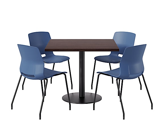 KFI Studios Proof Cafe Pedestal Table With Imme Chairs, Square, 29”H x 36”W x 36”W, Cafelle Top/Black Base/Navy Chairs