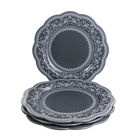 Gibson Elite Medallion 4-Piece Stoneware Scalloped Dinner Plate Set, 10-5/8”, Gray