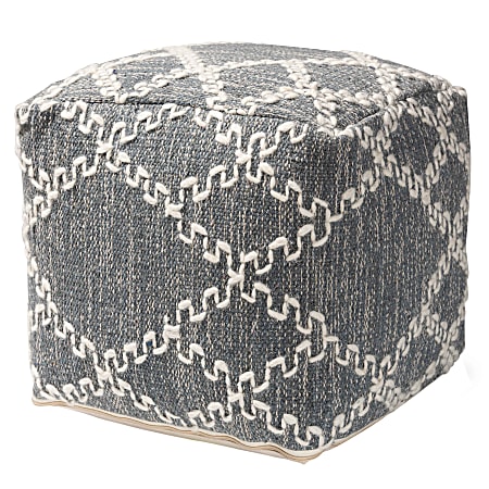 Baxton Studio Geyne Handwoven Cotton Blend Pouf Ottoman, Gray/Ivory