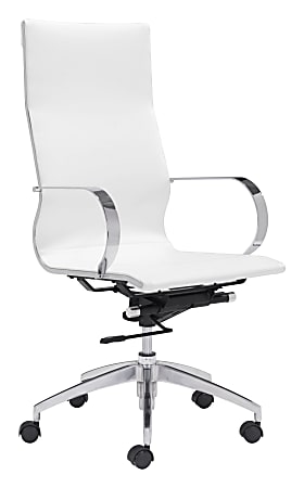Zuo Modern® Glider High-Back Office Chair, White/Chrome