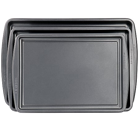Simply Essential 3-Piece Carbon Steel Nonstick Baking Sheet Pan Set, Gray