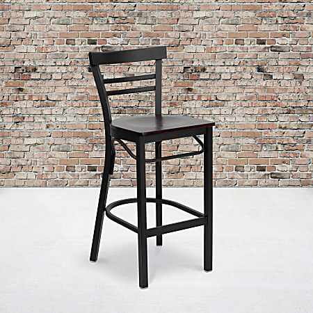 Flash Furniture 2-Slat Ladder Back Restaurant Bar Stool, Mahogany/Black