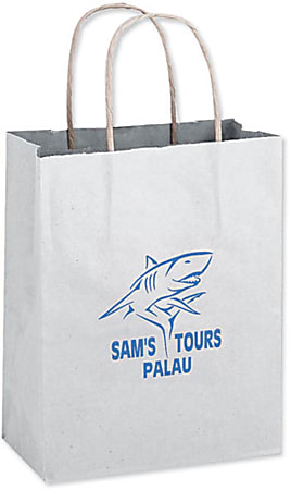 Custom Promotional Small White Paper Shopping Bag, 10 1/2"H x 8"W x 4 1/2" Gusset