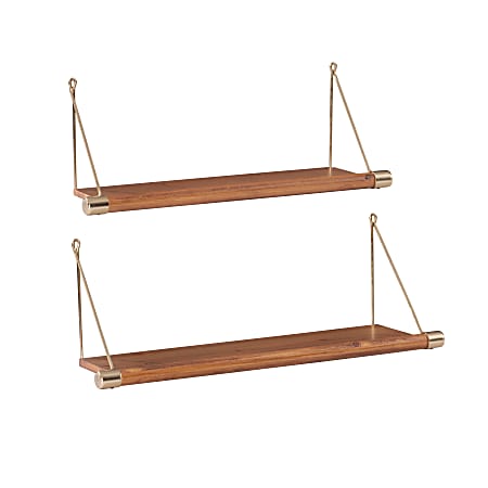 Linon Lalaine Wall Shelves, Brown/Gold, Set Of 2 Shelves