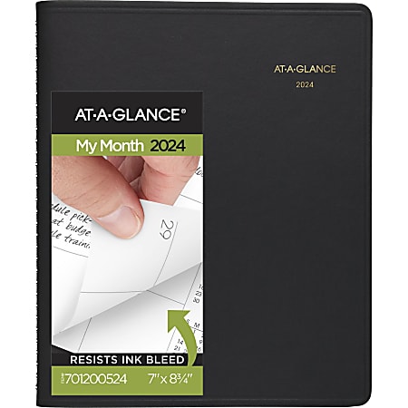 2024 AT-A-GLANCE® Monthly Planner, 7" x 8-3/4", Black, January To December 2024, 7012005