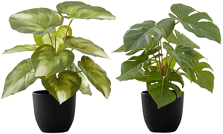 Monarch Specialties Rowan 12-1/2”H Artificial Plants With Pots, 12-1/2”H x 12”W x 12”D, Green, Set Of 2 Plants