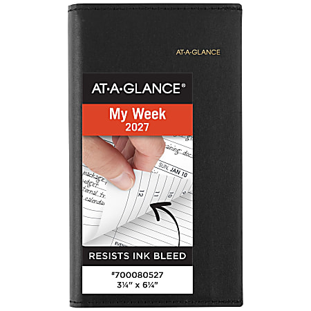 AT-A-GLANCE® 2027 Refillable Weekly Appointment Book Planner, Black, Pocket, 3 1/4" x 6 1/4"