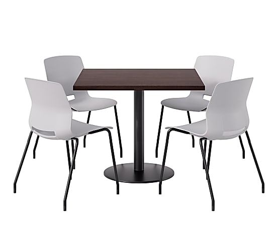 KFI Studios Proof Cafe Pedestal Table With Imme Chairs, Square, 29”H x 42”W x 42”W, Cafelle Top/Black Base/Light Gray Chairs