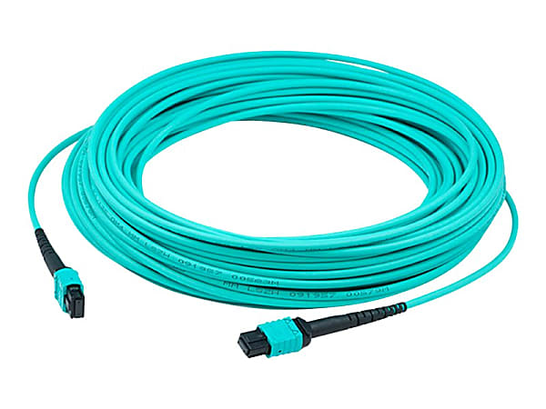 AddOn 1m MPO (Male) to MPO (Male) 12-strand Aqua OM4 Straight Fiber OFNR (Riser-Rated) Patch Cable - 100% compatible and guaranteed to work in OM4 and OM3 applications