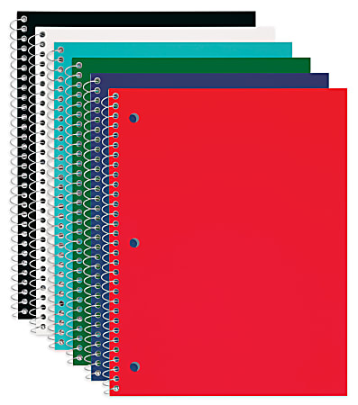 Just Basics® Poly Spiral Notebook, 8" x 10-1/2", 1 Subject, Wide Ruled, 70 Sheets, Assorted, Pack Of 6