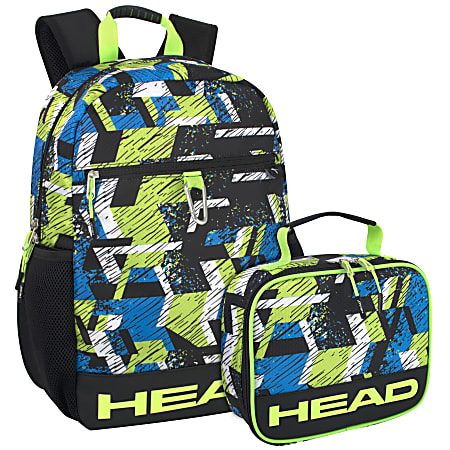 HEAD Sporty Backpack And Lunch Bag Set, Blue/Black/Green