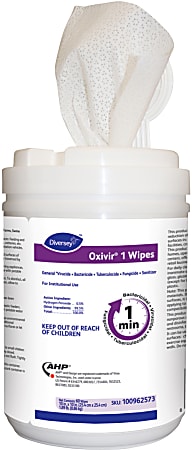 Diversey Oxivir 1 Wipes, 10" x 10", 60 Wipes Per Container, Pack Of 12 Containers